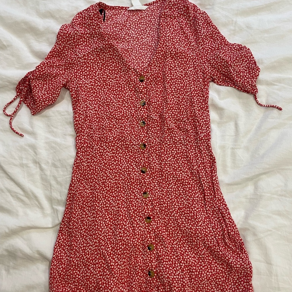 Red floral mini dress